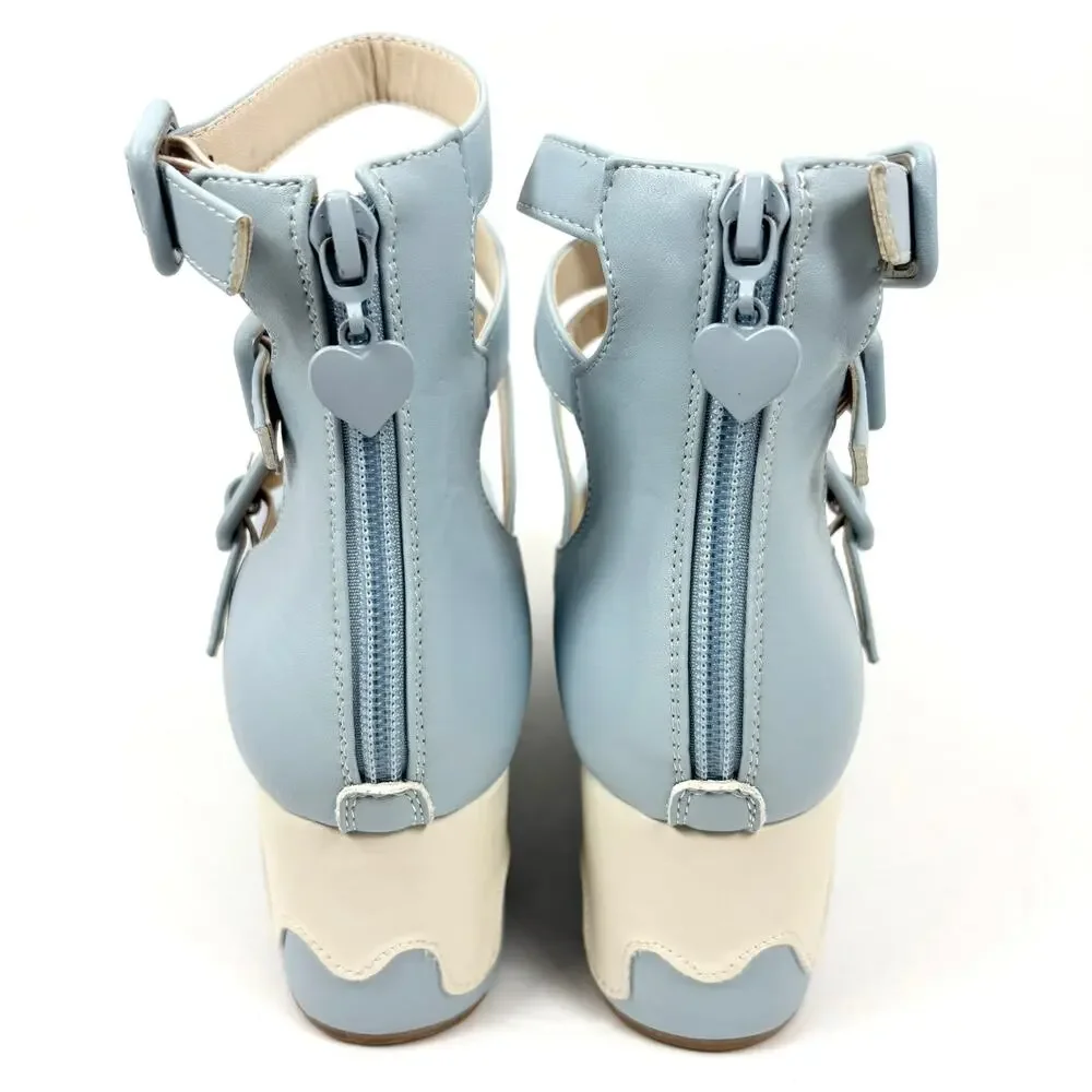 Lolita Coquette Platform Shoes Blue Ankle Strap Sz 6.5 - 7 Kawaii Cosplay‎ Hime
